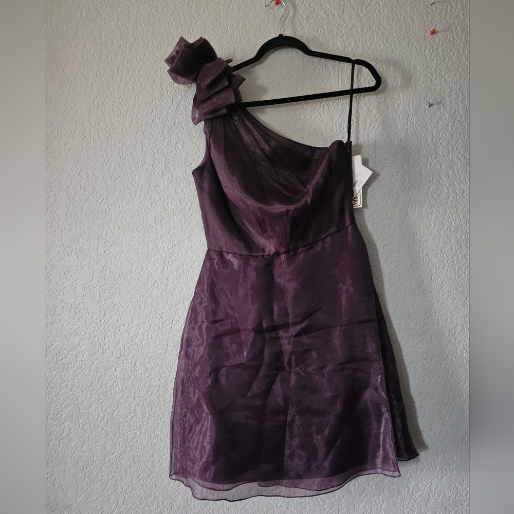 Wtoo Deep Plum One-Shoulder Cocktail Dress